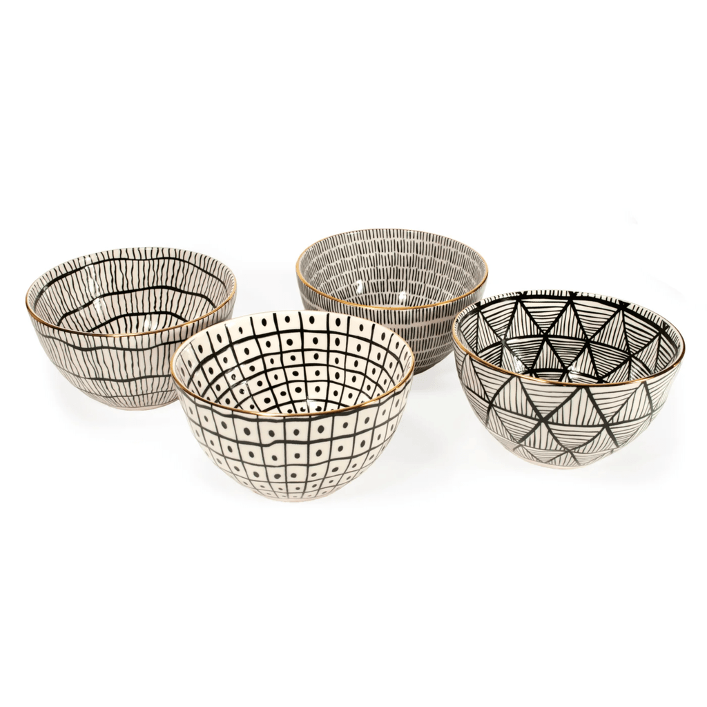 Black & White Bowl with Gold Rim