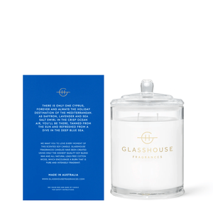 Glasshouse Fragrances Candle, Diving into Cyprus