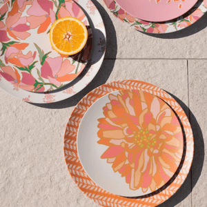 Shiraleah Primavera Dinner Plate Set, Orange Block Print