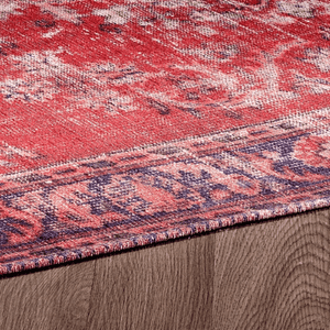 Washable Rug, Medallion Distressed Red