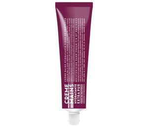 Compagnie de Provence fig hand cream in a 100mL burgundy plastic tube with modern, white block letters