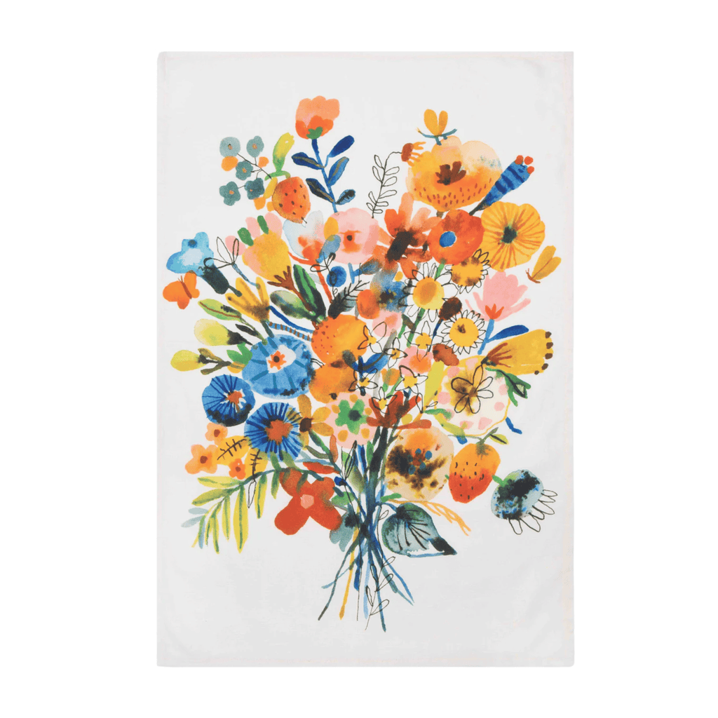 Bon|Artis Tea Towel, Blue & Orange Bouquet