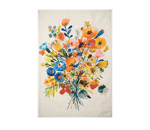 Bon|Artis Tea Towel, Blue & Orange Bouquet