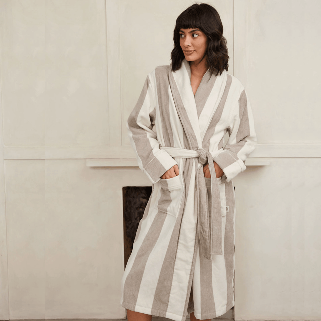 Chelsea Peers Robe, Taupe Stripe