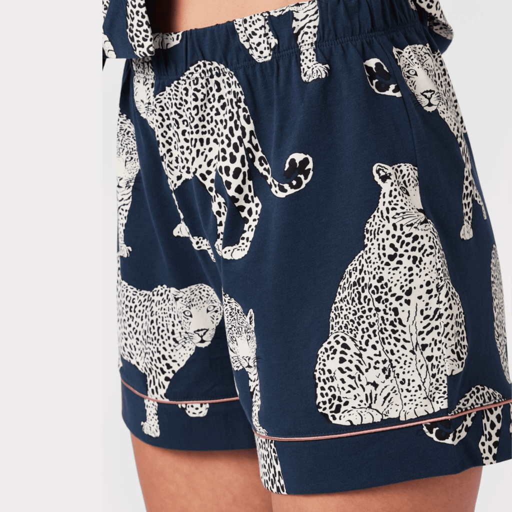 Chelsea Peers Short Pajama Set, Organic Cotton Button-Up Leopard Print