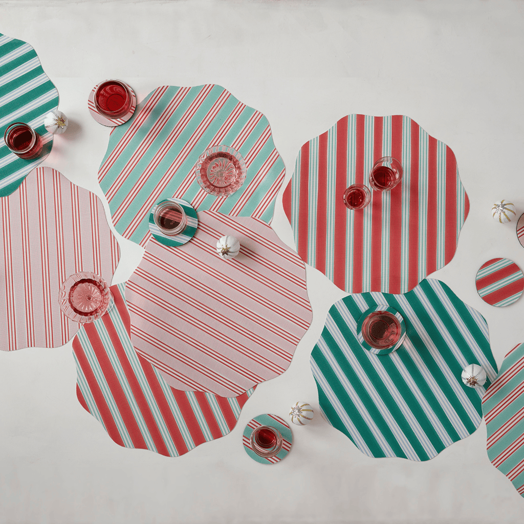 Chilewich x Meri Meri Plynyl® Placemat, Festive Stripes Scallop