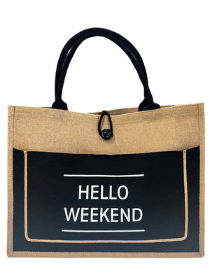 Hello Weekend Tote Bag Black