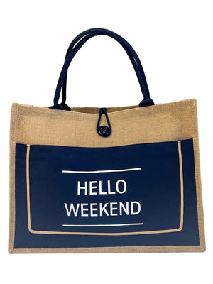 Hello Weekend Tote Bag Navy