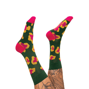 Powder Design Men's Socks, Green Leopard Print