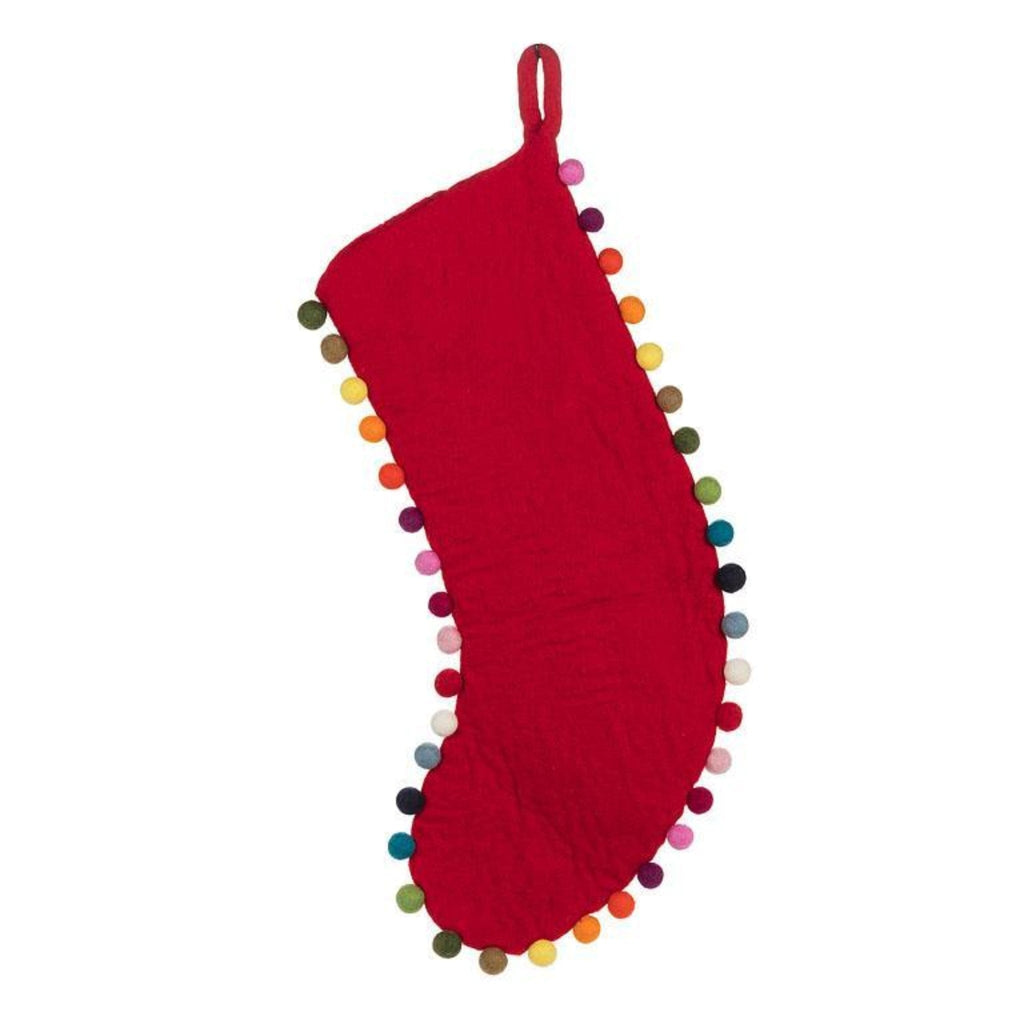Pom Pom Felt Stocking Red