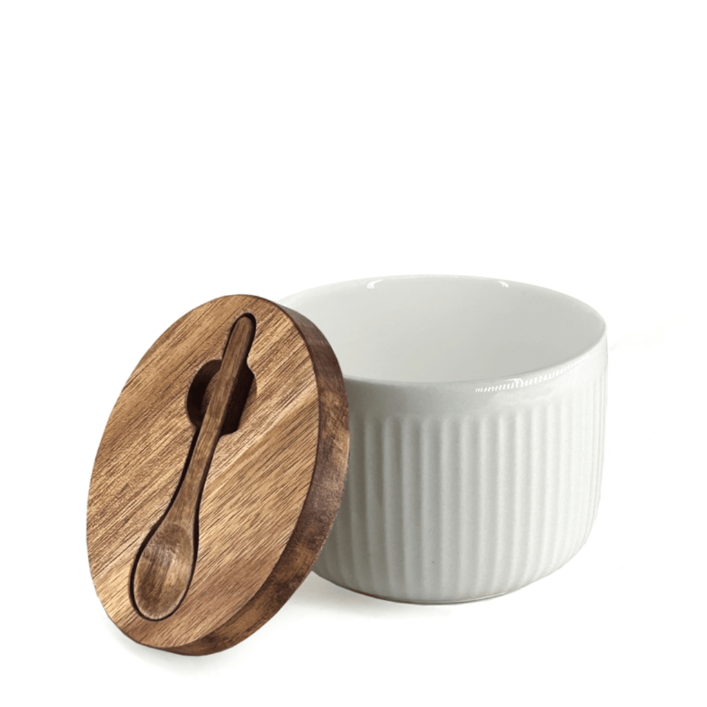 Porcelain Salt Keeper with Spoon