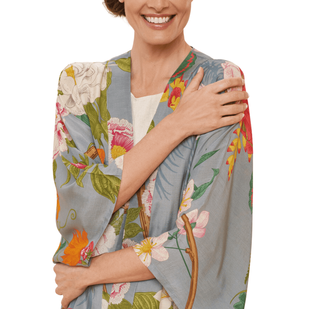 Powder Design Robe, Tropical Floral and Fauna in Lavender
