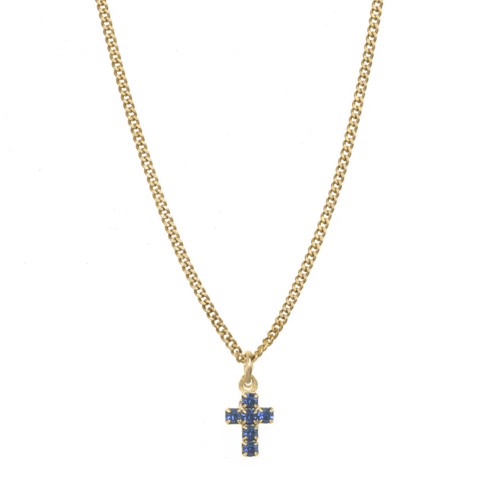 Tova Necklace, Single Mini Cross Sapphire