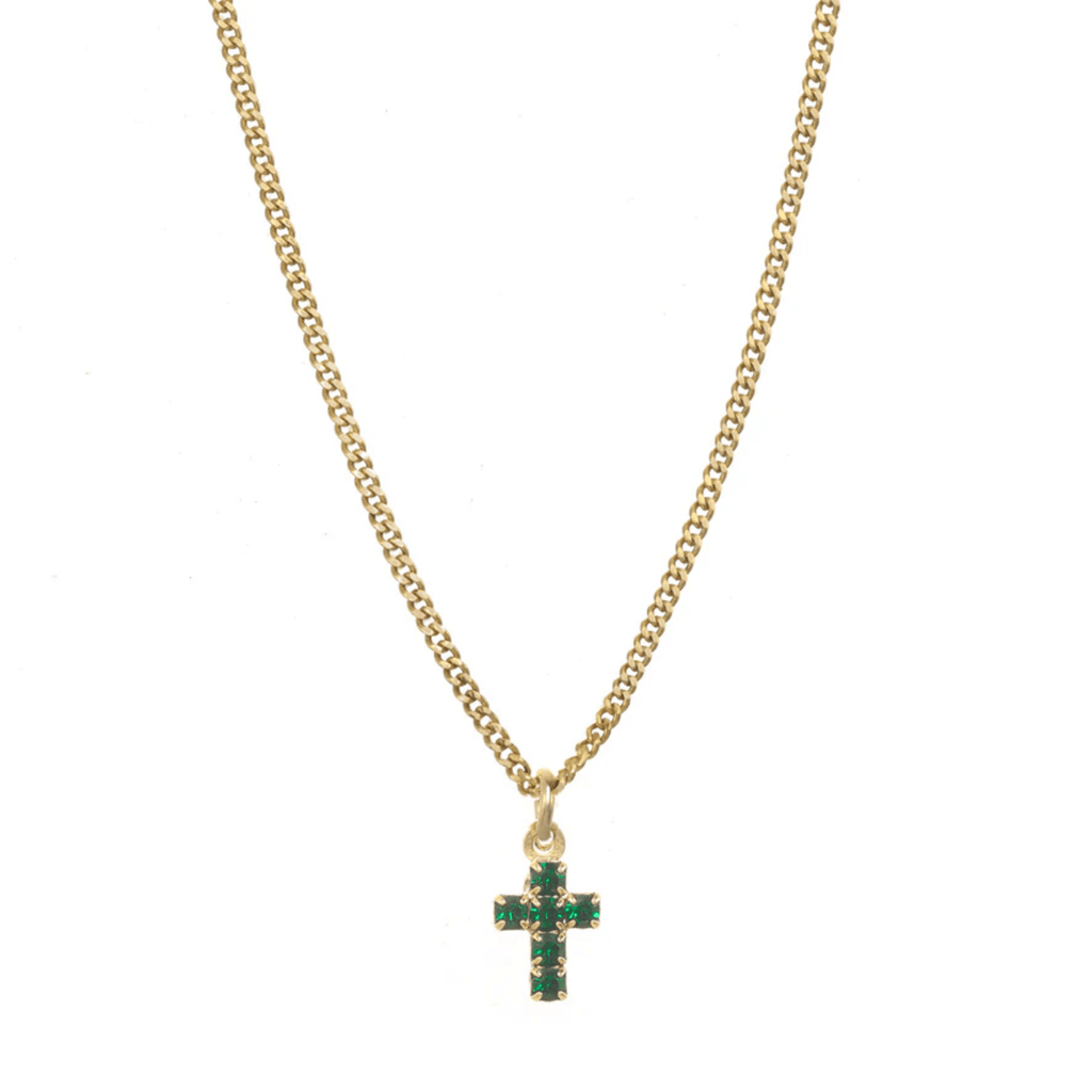 Tova Necklace, Single Mini Cross Emerald