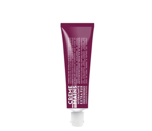 Compagnie de Provence fig hand cream in a 30mL burgundy plastic tube with modern, white block letters