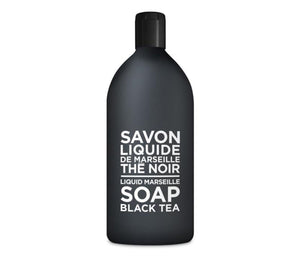 Compagnie de Provence Black Tea liquid soap in a frosted black plastic 1L refill bottle
