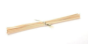 Bundle of seven bamboo diffuser reeds, tied with a natural cotton string printed with leaves