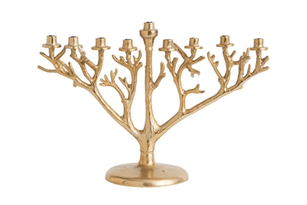 Gold tree shaped menorah with 9 branch candle holders