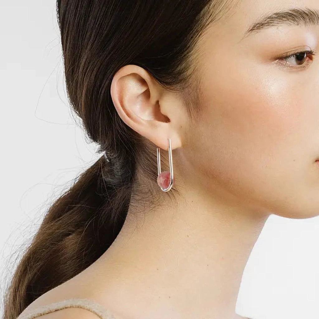 Kara Yoo Balance Earrings, Rhodochrosite